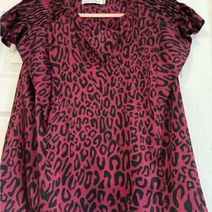 Rebecca Minkoff Fuchsia and Black Leopard Print Blouse Womens 1X